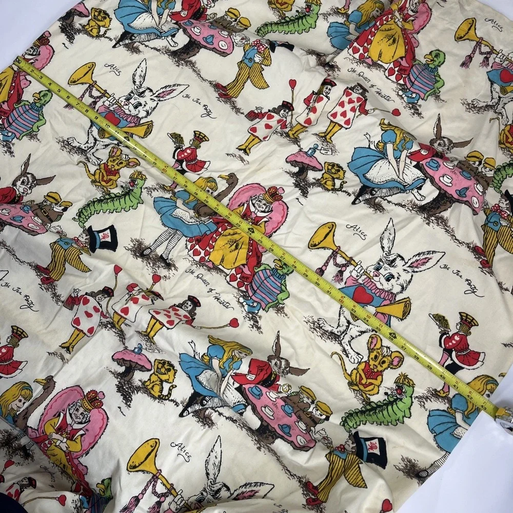 Vintage 1970s Alice in Wonderland Psychedelic Mad Hatter Tea Party Cotton Fabric